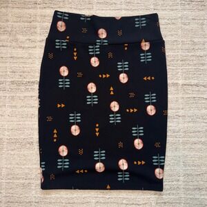 LuLaRoe Cassie Pencil Skirt Black Abstract Yoga Waist Band